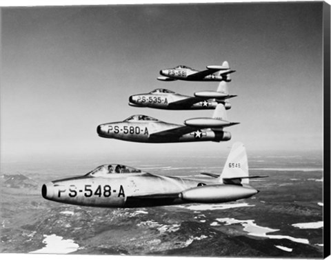 Framed 1950s Four Us Air Force F-84 Thunderjet Fighter Print