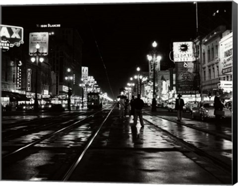 Framed 1950s Night Scene Canal Street New Orleans Louisiana Usa Print
