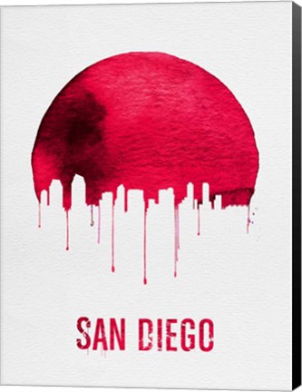 Framed San Diego Skyline Red Print
