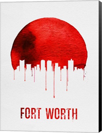 Framed Fort Worth Skyline Red Print