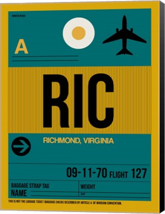 Framed RIC Richmond Luggage Tag I Print