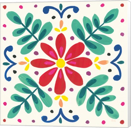 Framed Floral Fiesta White Tile VI Print