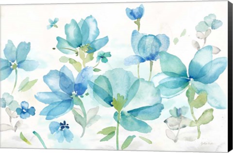 Framed Blue Poppy Field Landscape Print