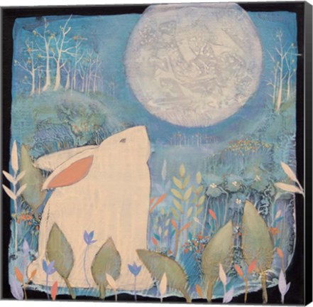 Framed Rabbit and Moon Print