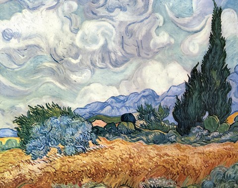 Framed Wheat Field with Cypresses, c.1889 Print