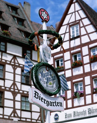 Framed Beer Garden Sign, Franconia, Bavaria, Germany Print