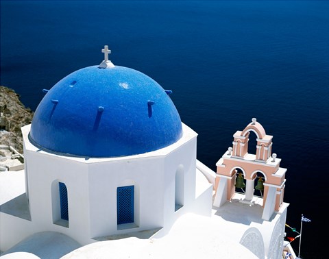 Framed Santorini, Oia , Cyclades Islands, Greece Arial View Print