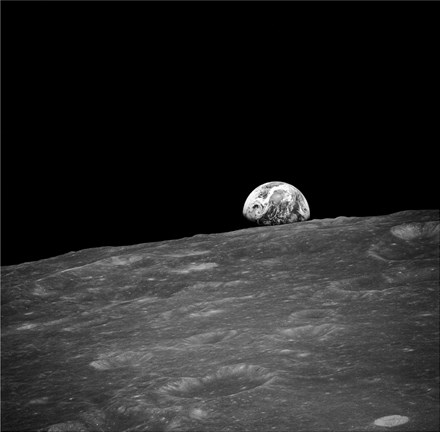 Framed first photograph taken by humans of Earthrise during Apollo 8. Print