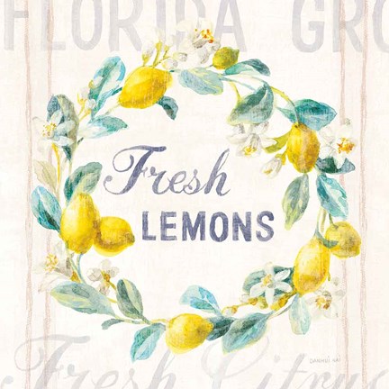 Framed Floursack Lemon V Bright Print