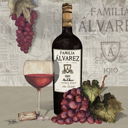 Framed Uncork Wine and Grapes I Print