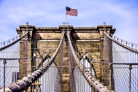 Framed Brooklyn Bridge with Flag Print