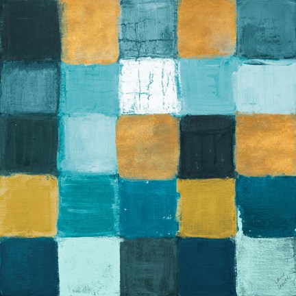 Framed Teal and Gold Rural Facade II Print