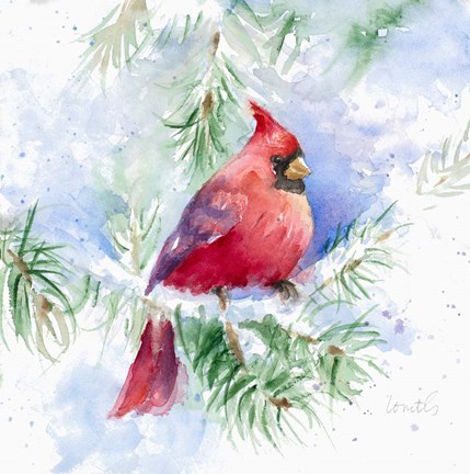 Framed Cardinal in Snowy Tree Print