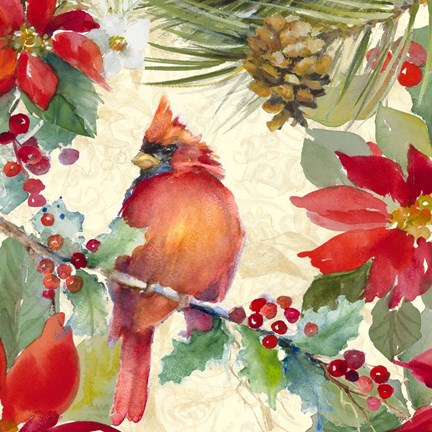 Framed Cardinal and Pinecones II Print