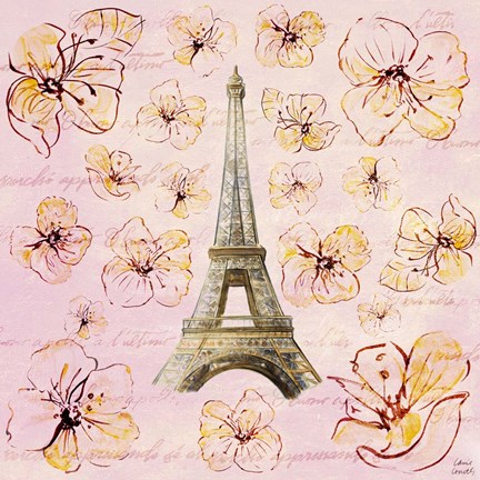 Framed Golden Paris on Floral I Print