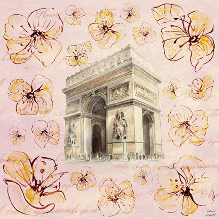 Framed Golden Paris On Floral II Print