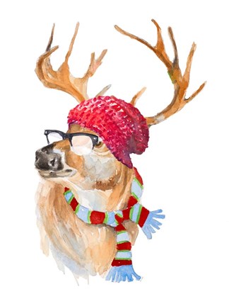 Framed Winter Fun Deer Print