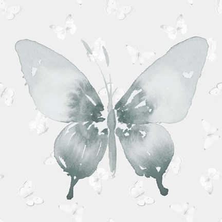 Framed Grey Watercolor Butterflies II Print