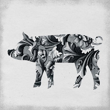 Framed Filigree Pig Print