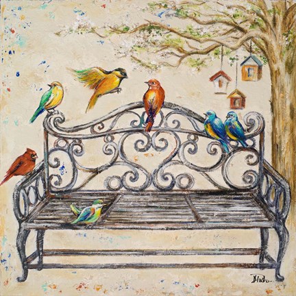 Framed Birds on the Bench Print