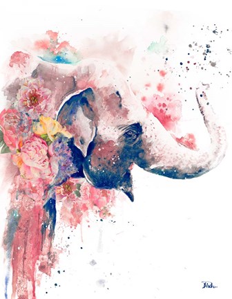 Framed Floral Water Elephant Print