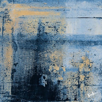 Framed Gold on Blue Square II Print