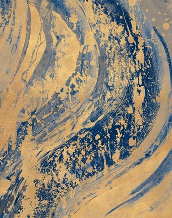 Framed Blue And Gold Wave Print