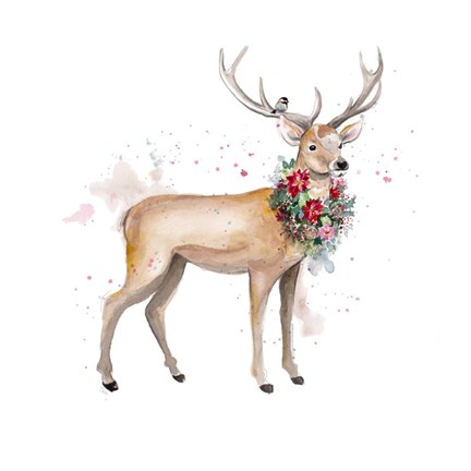 Framed Woodland Deer with Wreath Print