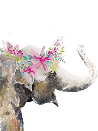 Framed Water Elephant with Flower Crown Print