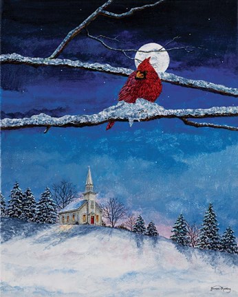 Framed Little White Church On Hill Print