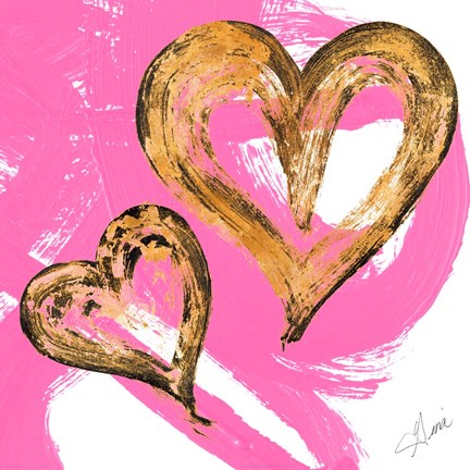 Framed Pink &amp; Gold Heart Strokes II Print