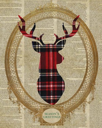 Framed Holiday Tartan Deer I Print