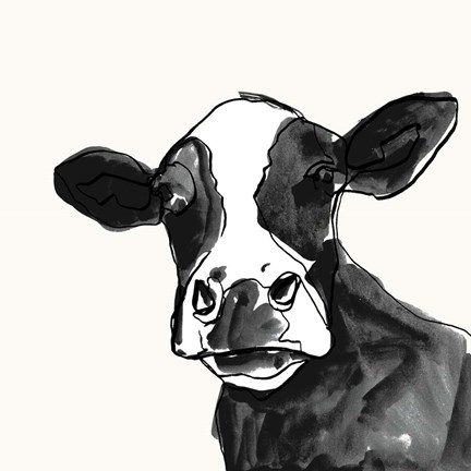 Framed Cow Contour I Print