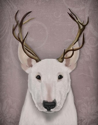 Framed Bull Terrier and Antlers Print