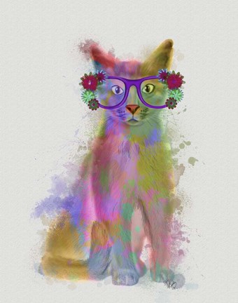 Framed Cat Rainbow Splash 5 Print
