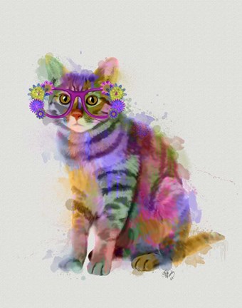 Framed Cat Rainbow Splash 7 Print