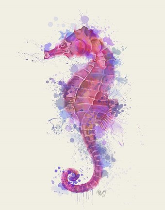 Framed Seahorse Rainbow Splash Pink &amp; Purple Print