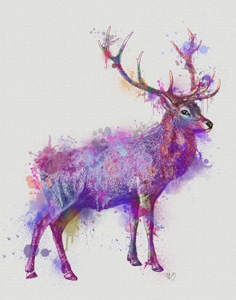 Framed Deer 1 Rainbow Splash Purple Pink Print