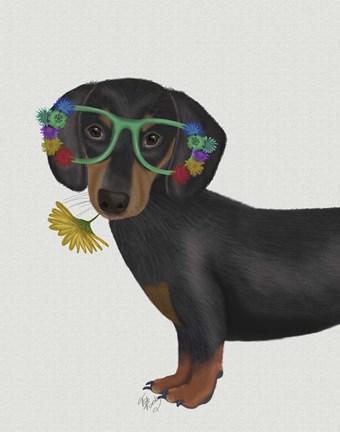 Framed Dachshund Flower Glasses Print