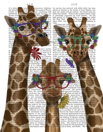 Framed Giraffe and Flower Glasses, Trio Print