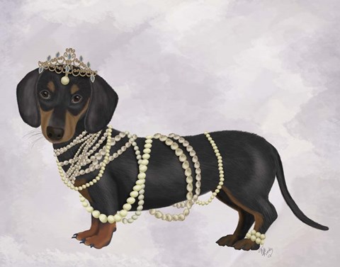 Framed Dachshund and Pearls Print