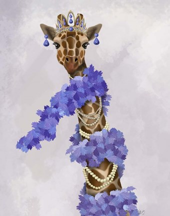 Framed Giraffe with Purple Boa Print