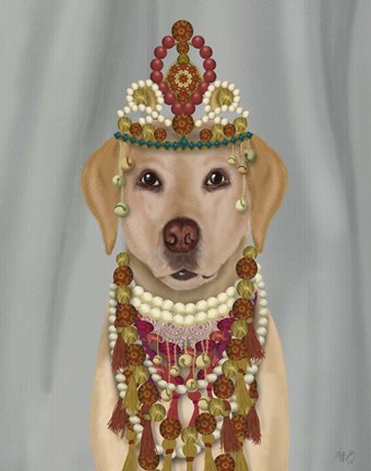 Framed Yellow Labrador and Tiara, Portrait Print