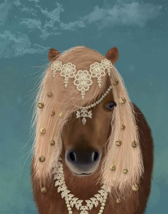 Framed Horse Brown Pony with Bells, Portrait Print