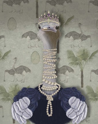 Framed Ostrich and Pearls, Portrait Print