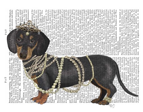 Framed Dachshund and Pearls Print