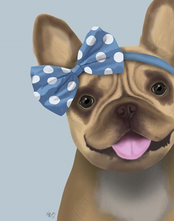 Framed French Bulldog and Blue Bow Print