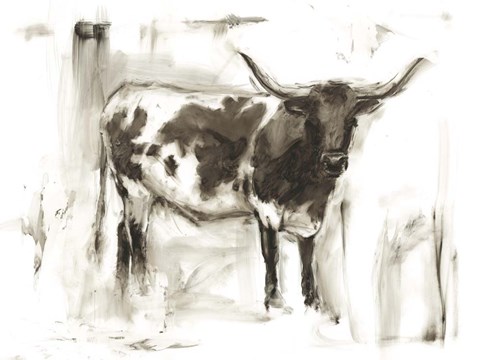 Framed Longhorn Study I Print