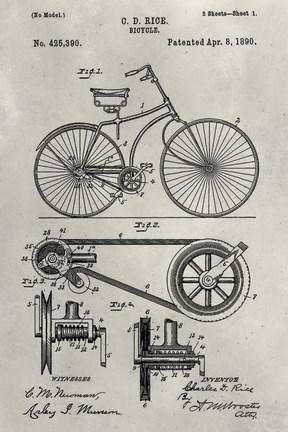 Framed Patent--Bicycle Print