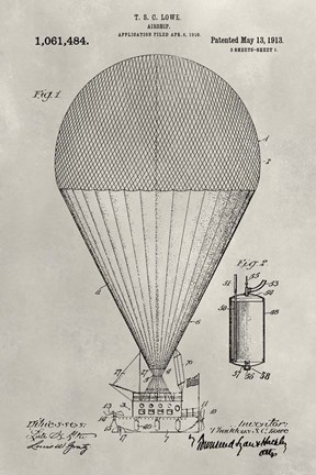 Framed Patent--Hot Air Balloon Print